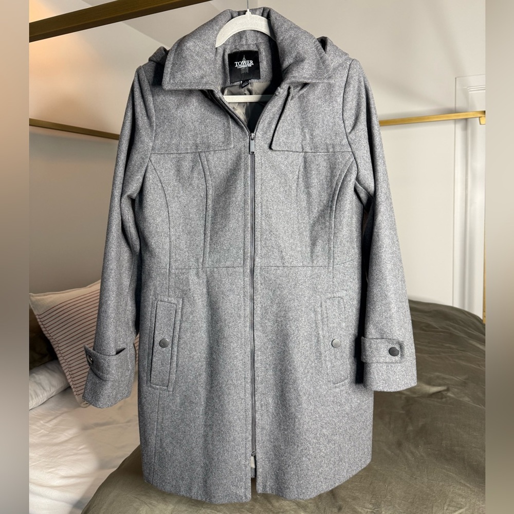 Tower by London Fog Wool Jacket Womens M Gray Pea Coat Quiet Luxury MobWife Y2K